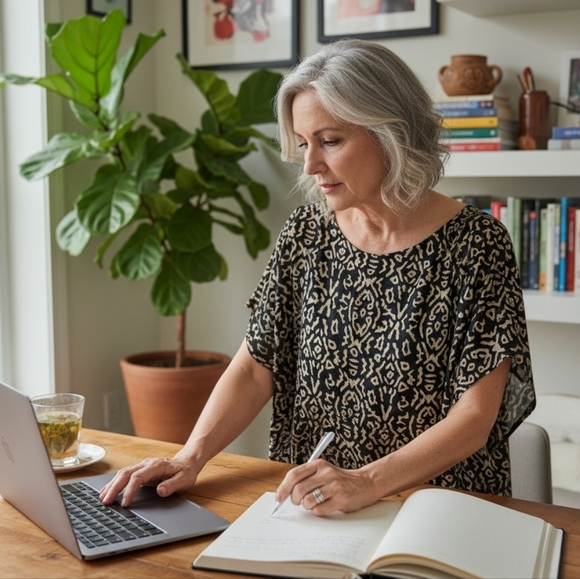 Avon Tops - Avon Style Vintage Abstract Print Oversized Blouse Top (M/L)